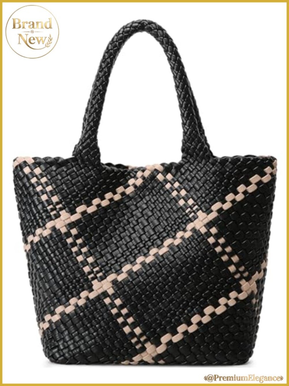 Woven Tote Bag for Women PU Leather Large Capacity Handbag Beach Shoulder Bag